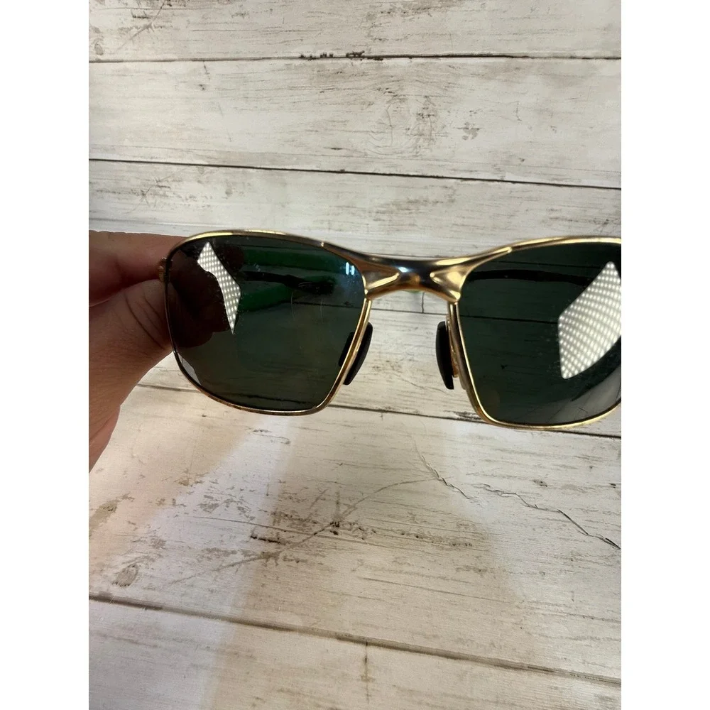Gold Rectangular Wrap Sunglasses Dark Green Lens A559 13 65-132 with Green Strap